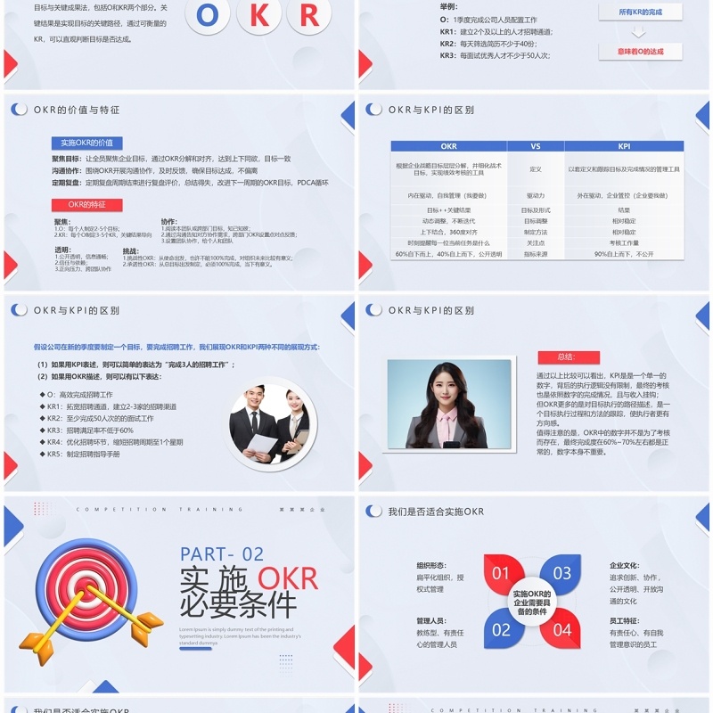 蓝色简约风OKR项目管理实施方案PPT模板