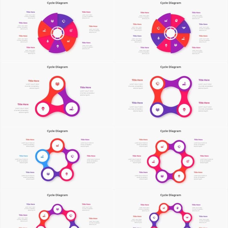 红色蓝色圆形结构图并列关系信息图表PPT元素素材Infographic Red Blue