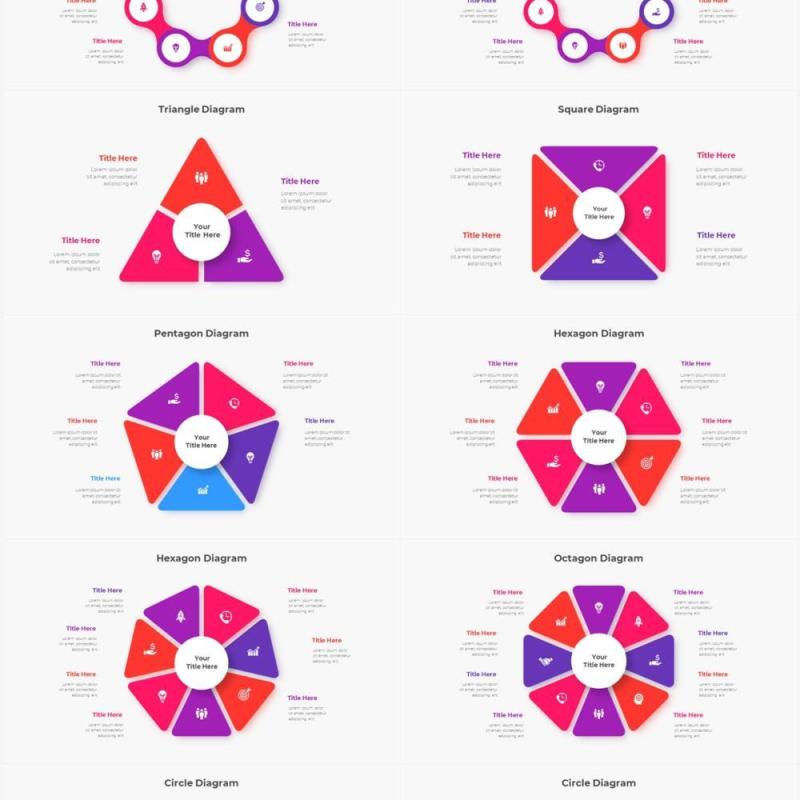 红色蓝色圆形结构图并列关系信息图表PPT元素素材Infographic Red Blue
