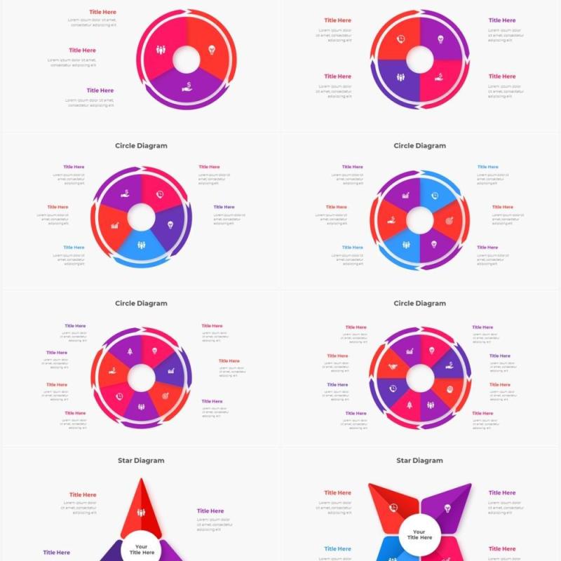 红色蓝色圆形结构图并列关系信息图表PPT元素素材Infographic Red Blue