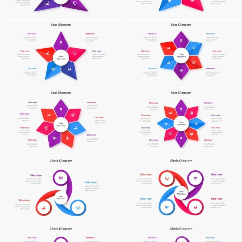 红色蓝色圆形结构图并列关系信息图表PPT元素素材Infographic Red Blue