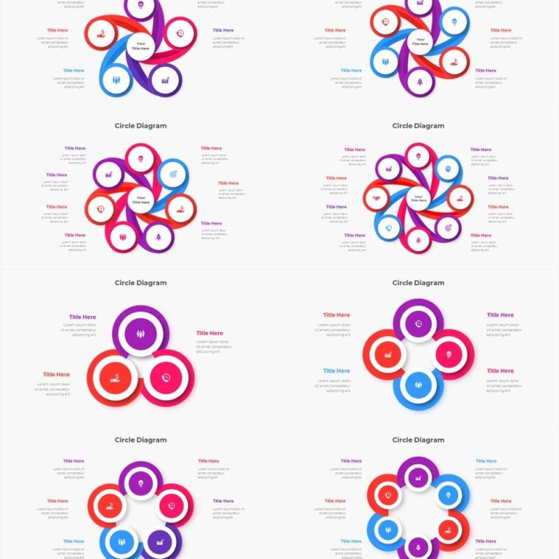 红色蓝色圆形结构图并列关系信息图表PPT元素素材Infographic Red Blue