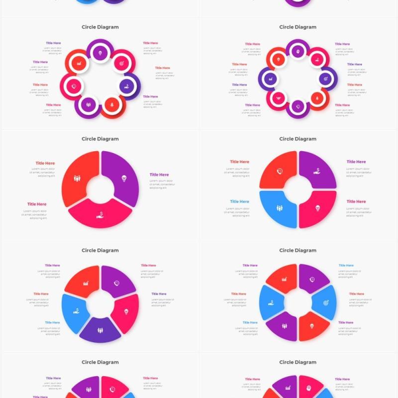 红色蓝色圆形结构图并列关系信息图表PPT元素素材Infographic Red Blue