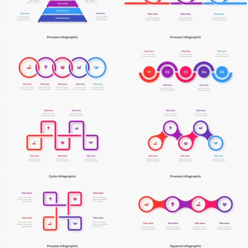 红色蓝色圆形结构图并列关系信息图表PPT元素素材Infographic Red Blue