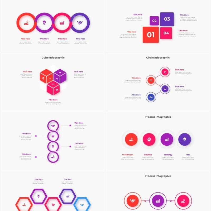 红色蓝色圆形结构图并列关系信息图表PPT元素素材Infographic Red Blue