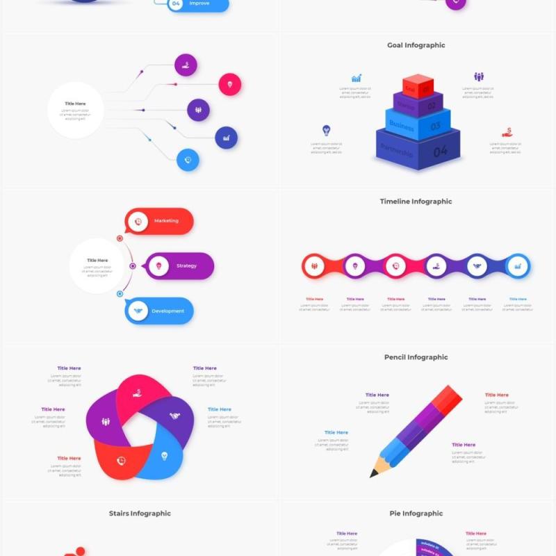 红色蓝色圆形结构图并列关系信息图表PPT元素素材Infographic Red Blue