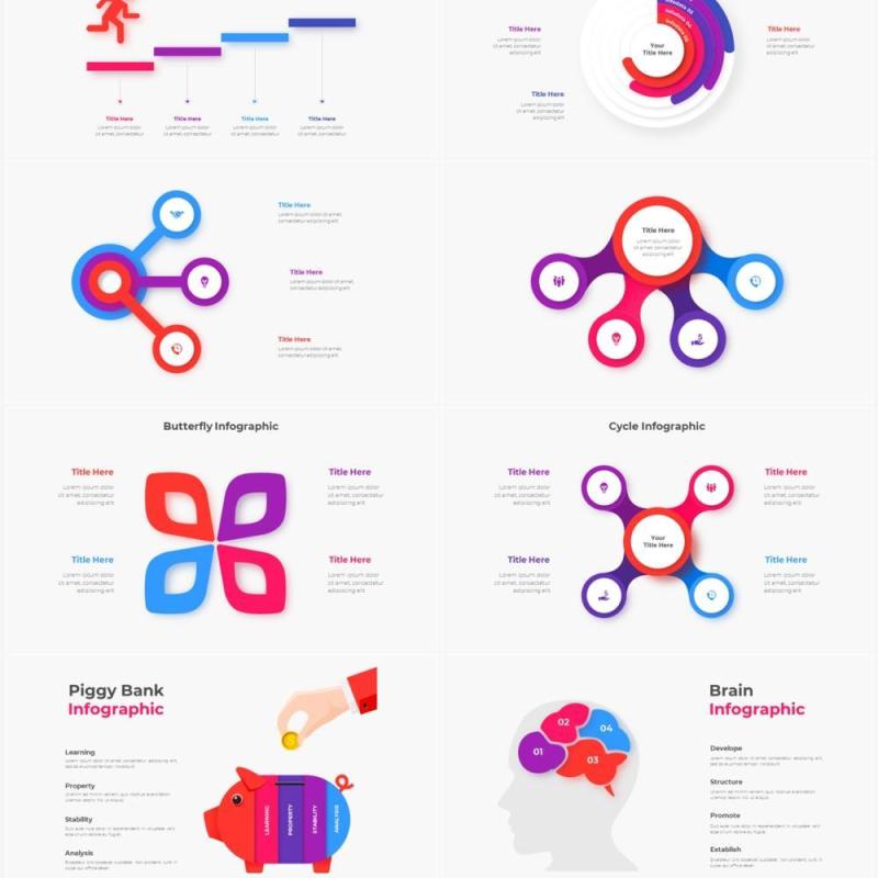 红色蓝色圆形结构图并列关系信息图表PPT元素素材Infographic Red Blue