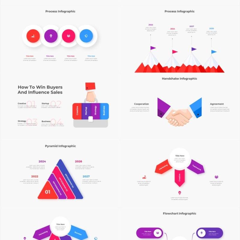 红色蓝色圆形结构图并列关系信息图表PPT元素素材Infographic Red Blue