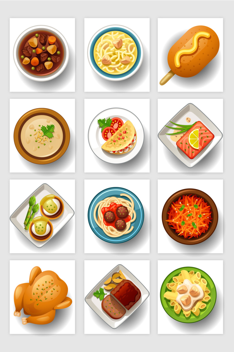 餐饮行业手绘卡通风格美食矢量元素