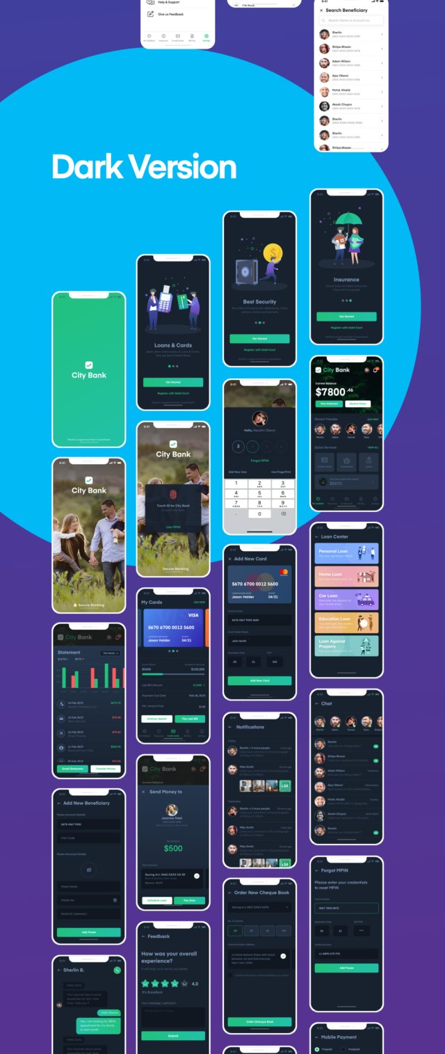 City Bank Light and Dark App UI套件,City Bank Light和Dark App UI套件 City Bank Light and Dark App UI套件,City Bank Light和Dark App UI套件