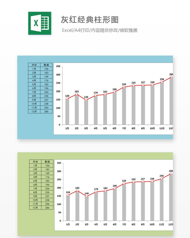 灰红经典柱形图Excel表格模板
