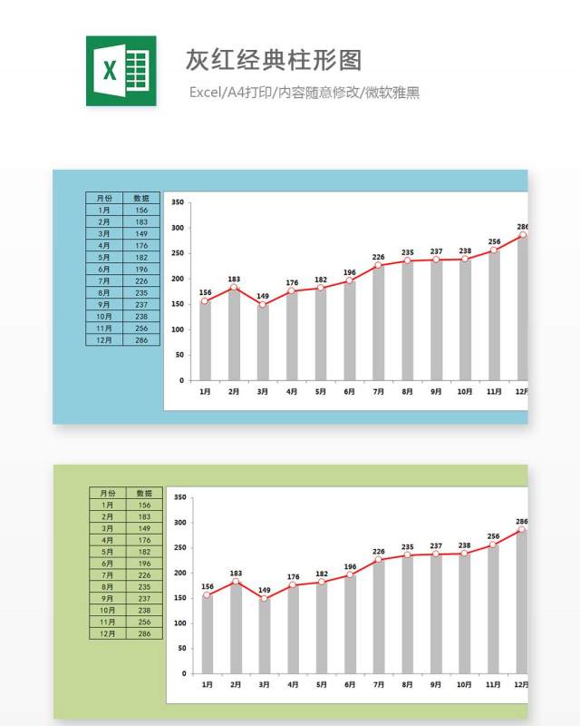 灰红经典柱形图Excel表格模板