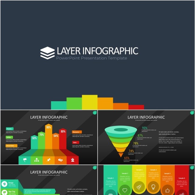 彩色图层结构信息图PPT模板素材Wide Dark Layer Infographic