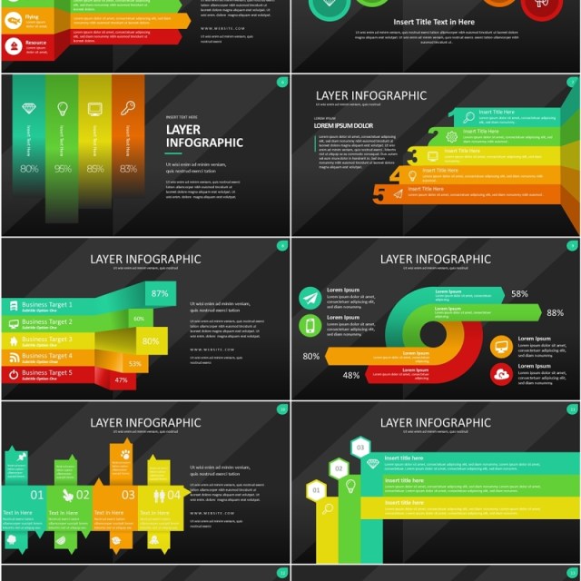 彩色图层结构信息图PPT模板素材Wide Dark Layer Infographic