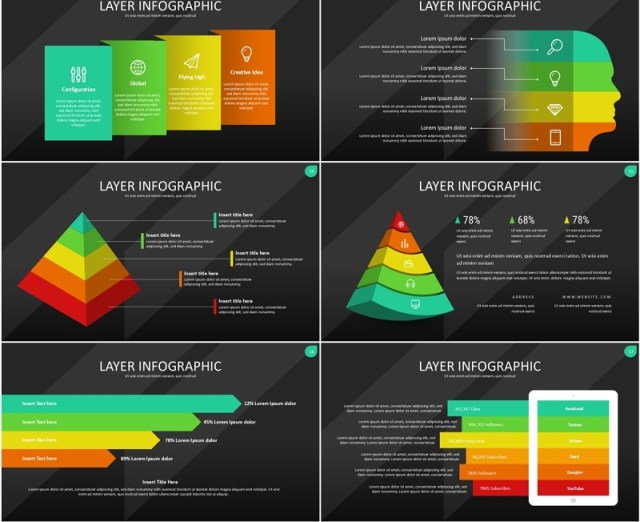 彩色图层结构信息图PPT模板素材Wide Dark Layer Infographic