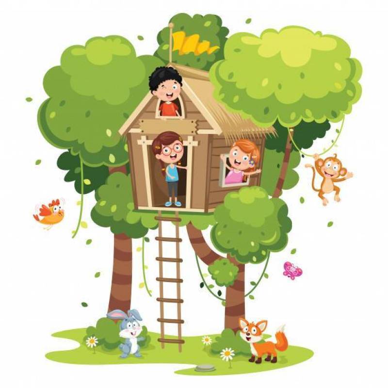 使用在树上小屋的孩子的例证