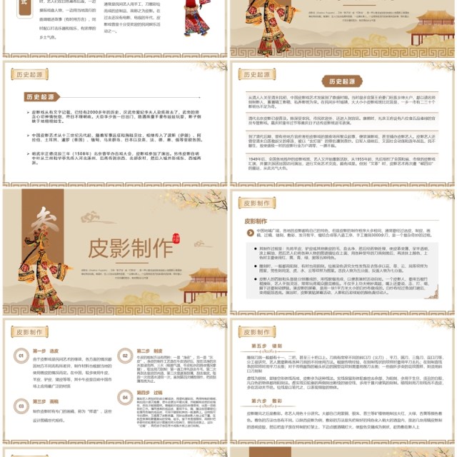 棕色中国风非遗系列之皮影戏PPT模板 棕色中国风非遗系列之皮影戏PPT模板