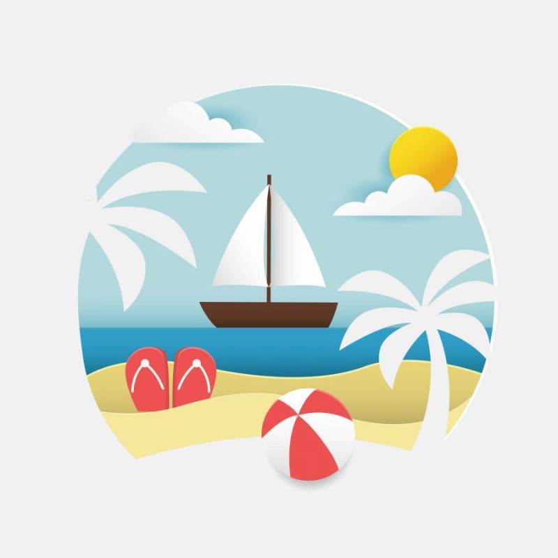 海滩Papercraft插图