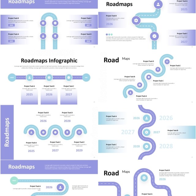 路线图导航地图信息图PPT模板Roadmaps