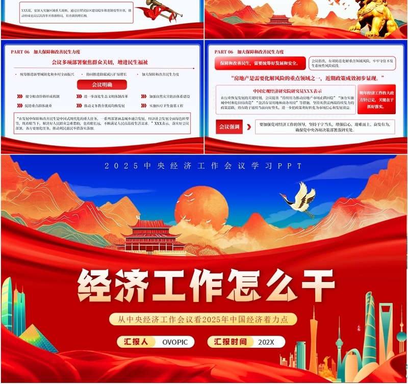 红色中国风经济工作怎么干PPT模板