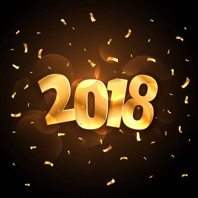 金色闪亮2018年新年聚会庆祝与下降的五彩纸屑 金色闪亮2018年新年聚会庆祝与下降的五彩纸屑