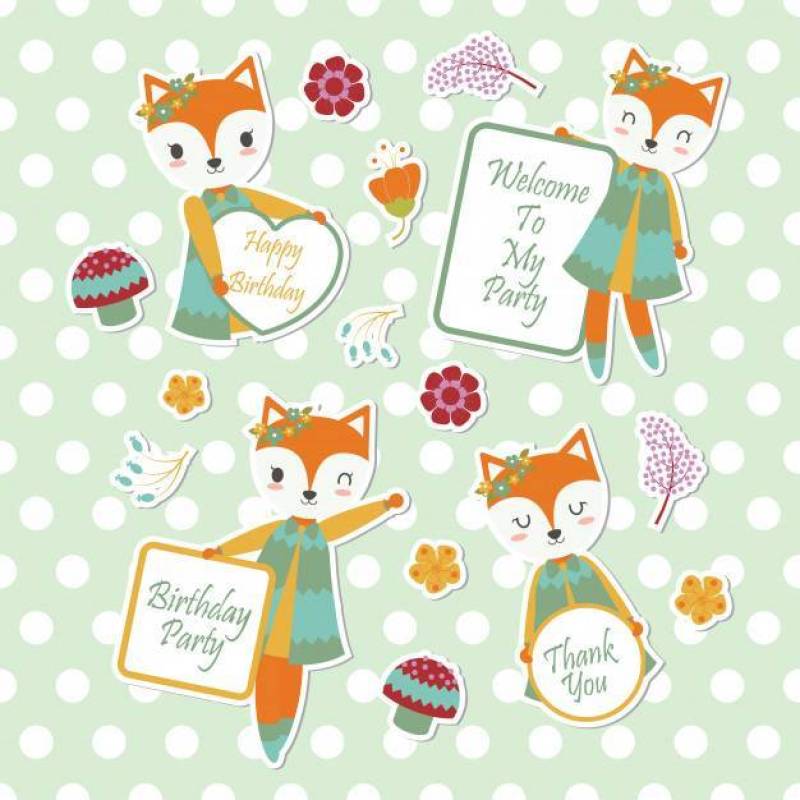 可爱的狐狸和花适合孩子贴纸集