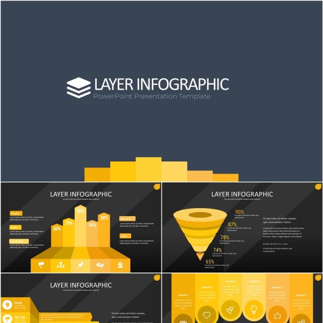 黄色图层结构信息图PPT模板素材Wide Yellow Dark Layer Infographic