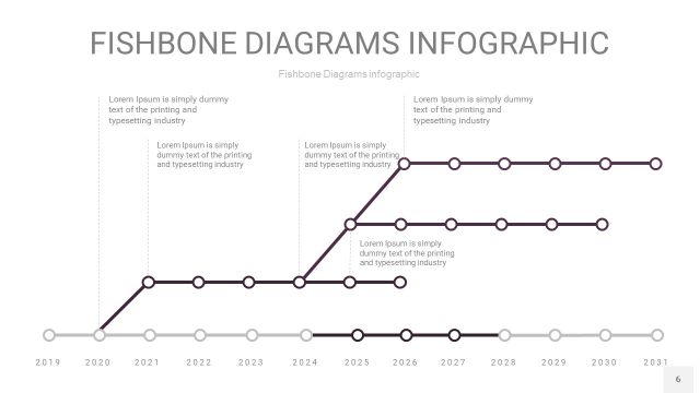 深紫色鱼骨PPT信息图表6