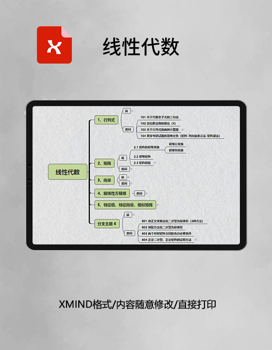 思维导图简洁线性代数XMind模板