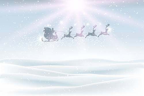 与圣诞老人在天空中飞行的冬季景观