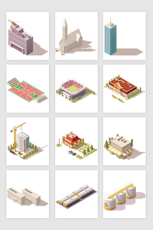 立体3D地标建筑矢量元素 立体3D地标建筑矢量元素