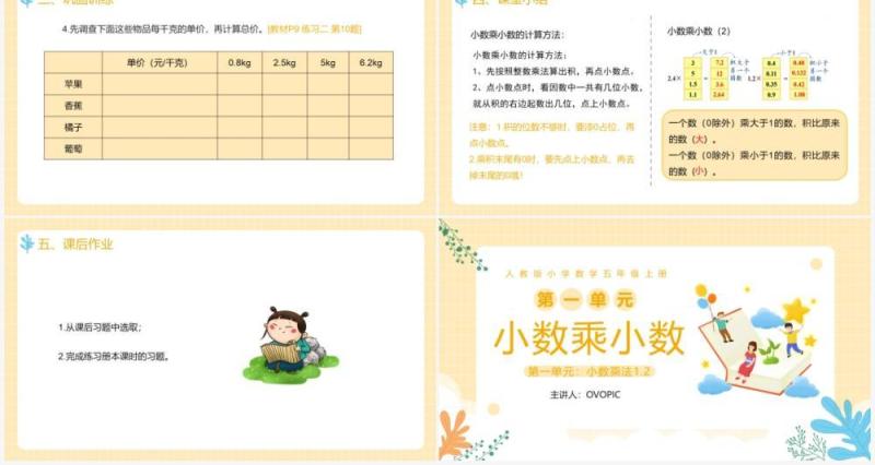 部编版五年级数学上册小数乘小数课件PPT模板