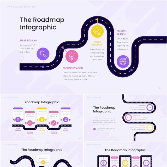 旅游路线图PPT信息图表素材Roadmap Infographic Presentation