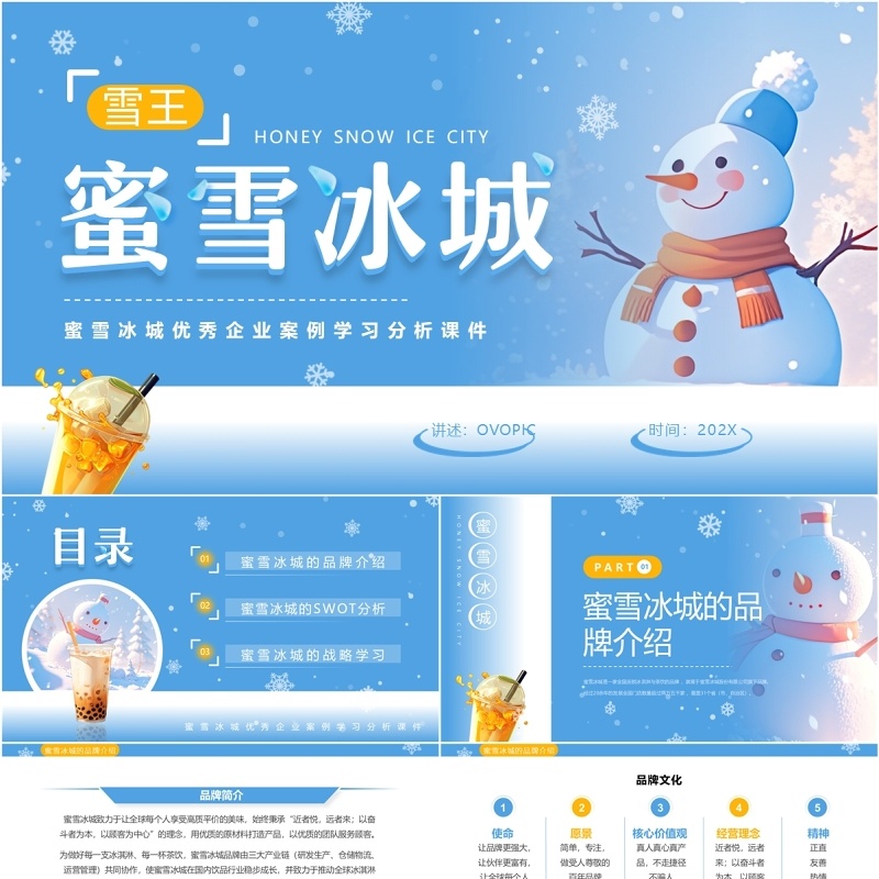 蓝色清新风蜜雪冰城企业案例分析PPT模板
