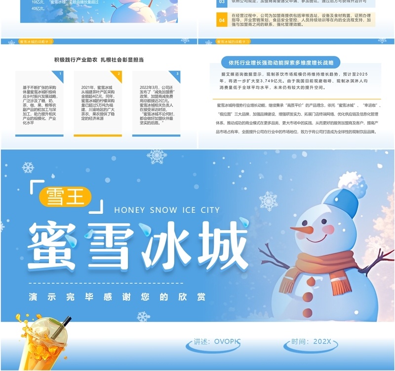 蓝色清新风蜜雪冰城企业案例分析PPT模板