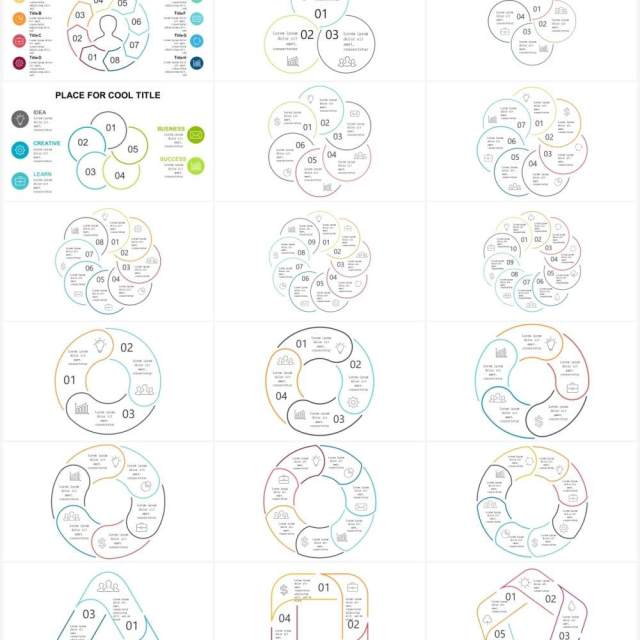 极简线型循环流程图拼图信息图表PPT素材元素Minimal