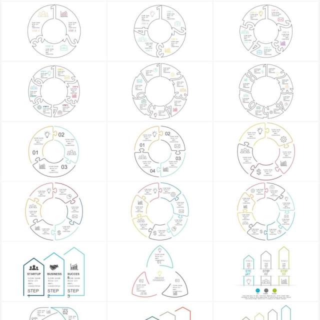 极简线型循环流程图拼图信息图表PPT素材元素Minimal 极简线型循环流程图拼图信息图表PPT素材元素Minimal