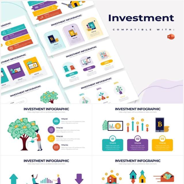 创意插画金融投资理财PPT信息图形素材Investment Powerpoint Infographics