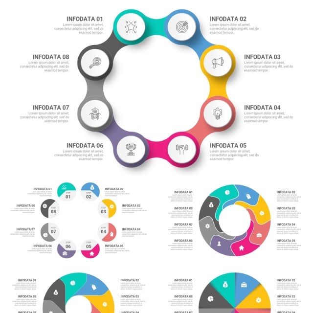8步骤循环图信息图PPT模板素材8 Steps Cycle