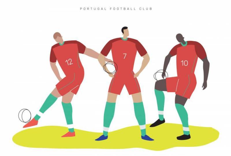 葡萄牙世界杯足球人物平面矢量图