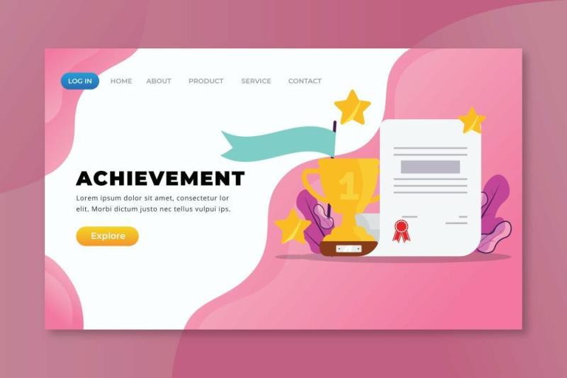 成就成绩登录页UI界面AI插画矢量设计模板achievement xd psd ai landing page