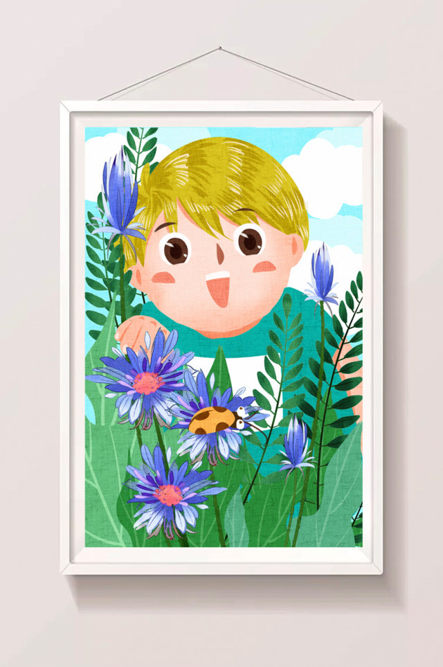 清新可爱男孩暑假探索大自然插画 清新可爱男孩暑假探索大自然插画