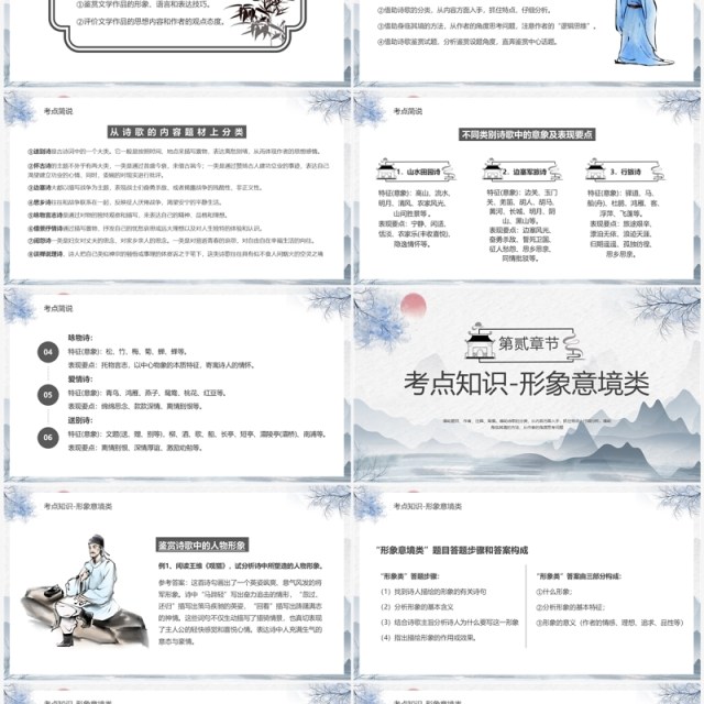 蓝色水墨中国风高考诗歌鉴赏PPT模板 蓝色水墨中国风高考诗歌鉴赏PPT模板