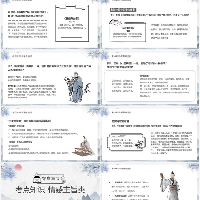 蓝色水墨中国风高考诗歌鉴赏PPT模板 蓝色水墨中国风高考诗歌鉴赏PPT模板