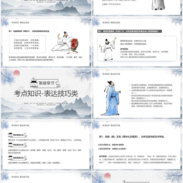 蓝色水墨中国风高考诗歌鉴赏PPT模板 蓝色水墨中国风高考诗歌鉴赏PPT模板