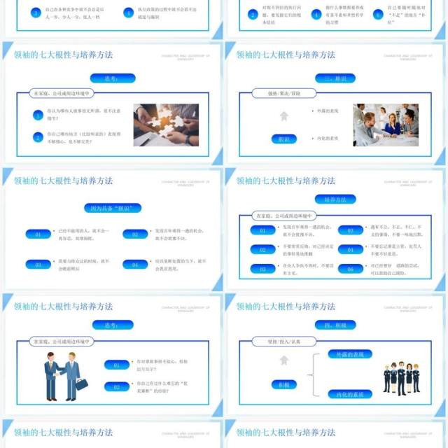 蓝色商务风管理者的性格与领导力PPT模板