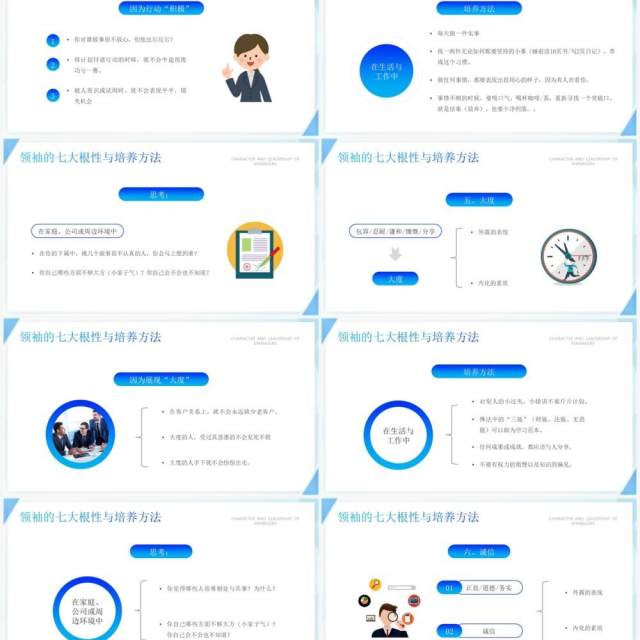 蓝色商务风管理者的性格与领导力PPT模板