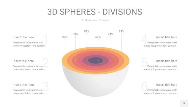 渐变橙色3D球体切割PPT信息图3