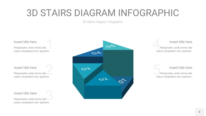 蓝绿色3D阶梯PPT图表8