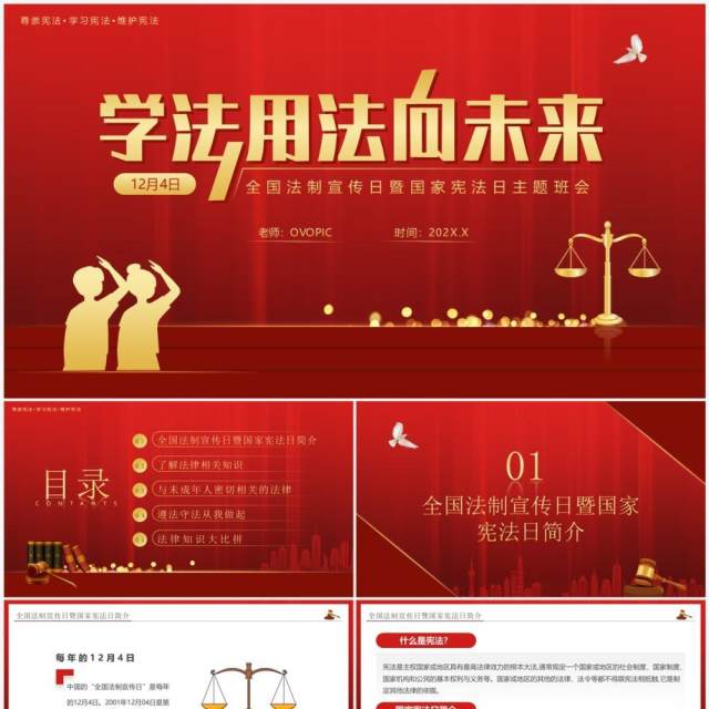 红色简约风学法用法向未来PPT模板 红色简约风学法用法向未来PPT模板